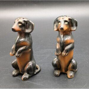 Vintage Dachshund Dog Salt and Pepper Shaker Set Sitting Up Brown Japan 3.5”